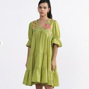 NWT Bombay Paisley Embroidered V-Neck Dress | Size L